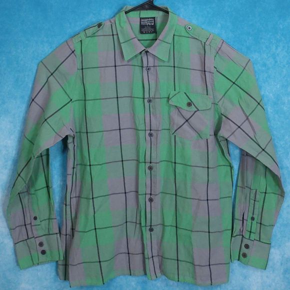 ShoutHouse Other - ShoutHouse Button Up Long Sleeve Men's Shirt, Green/Gray Plaid, Size XL